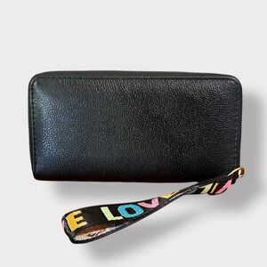 Black Pebbled Wristlet/Wallet with Colorful Love Strap